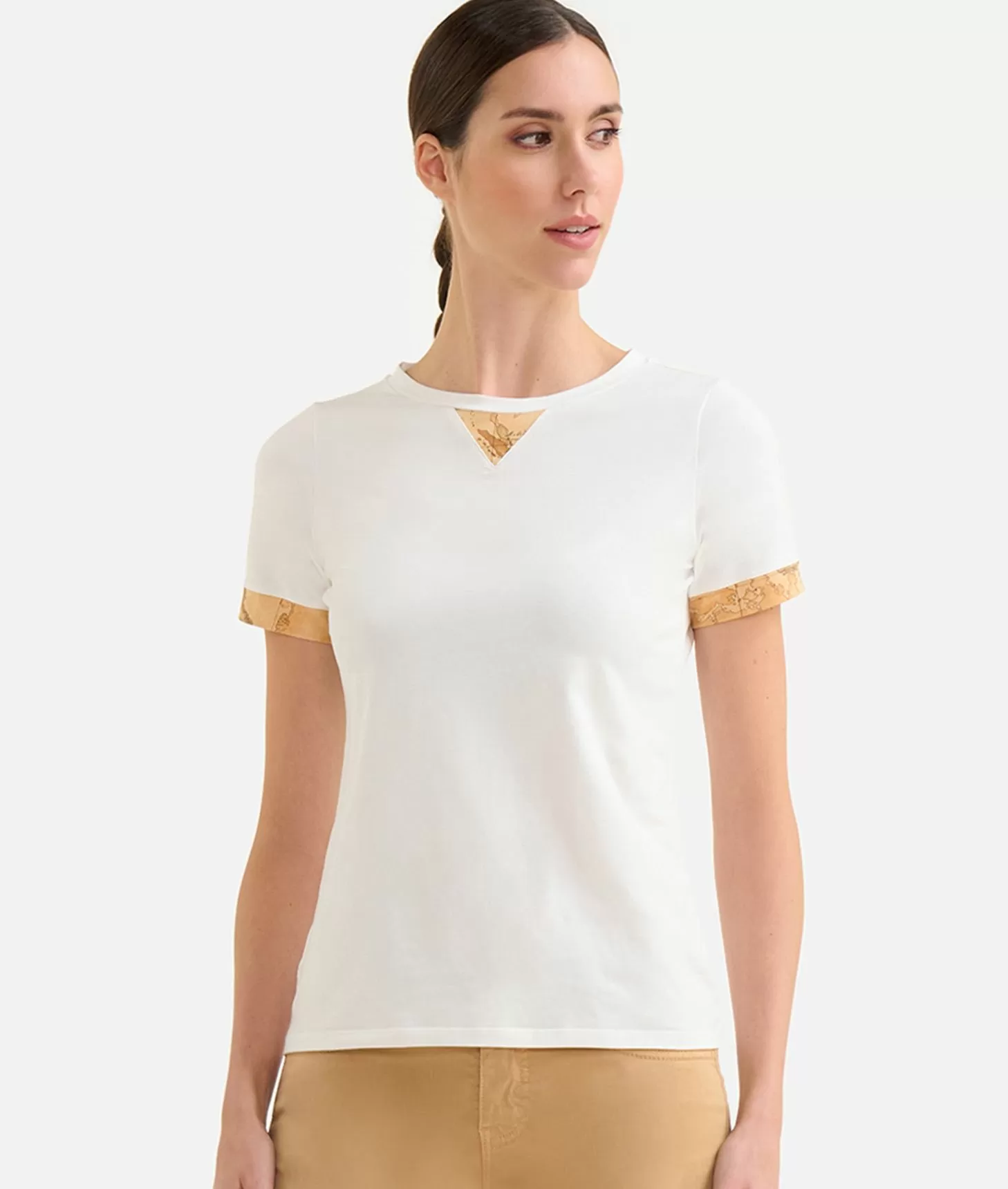 Alviero martini 1a classe T-shirt in jersey di cotone stretch con dettaglio Geo Classic Gesso Spedizione Gratuita
