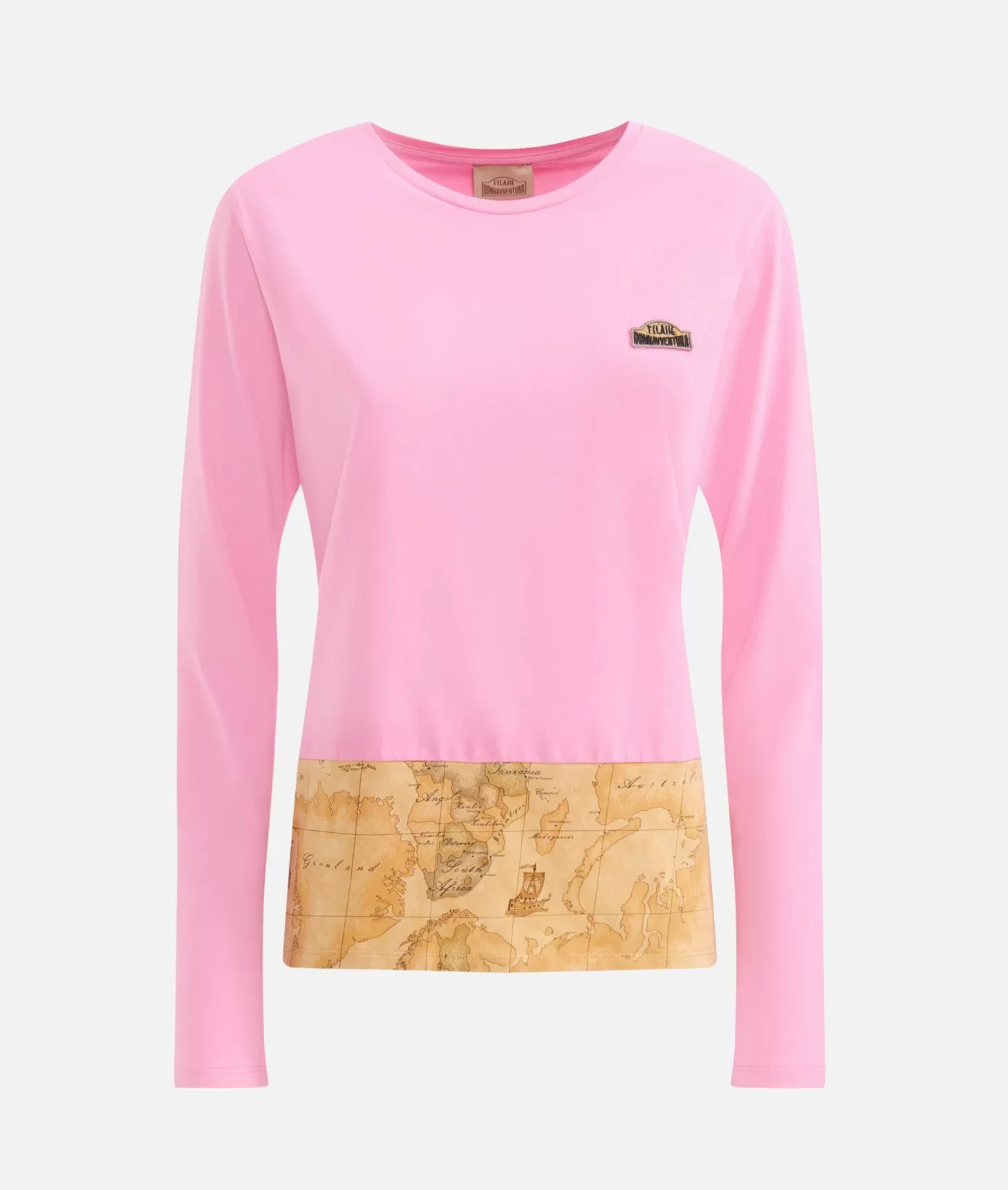 Alviero martini 1a classe T-shirt a maniche lunghe in jersey di cotone stretch con fondo Geo Classic Rosa Confetto Pezzi Unici