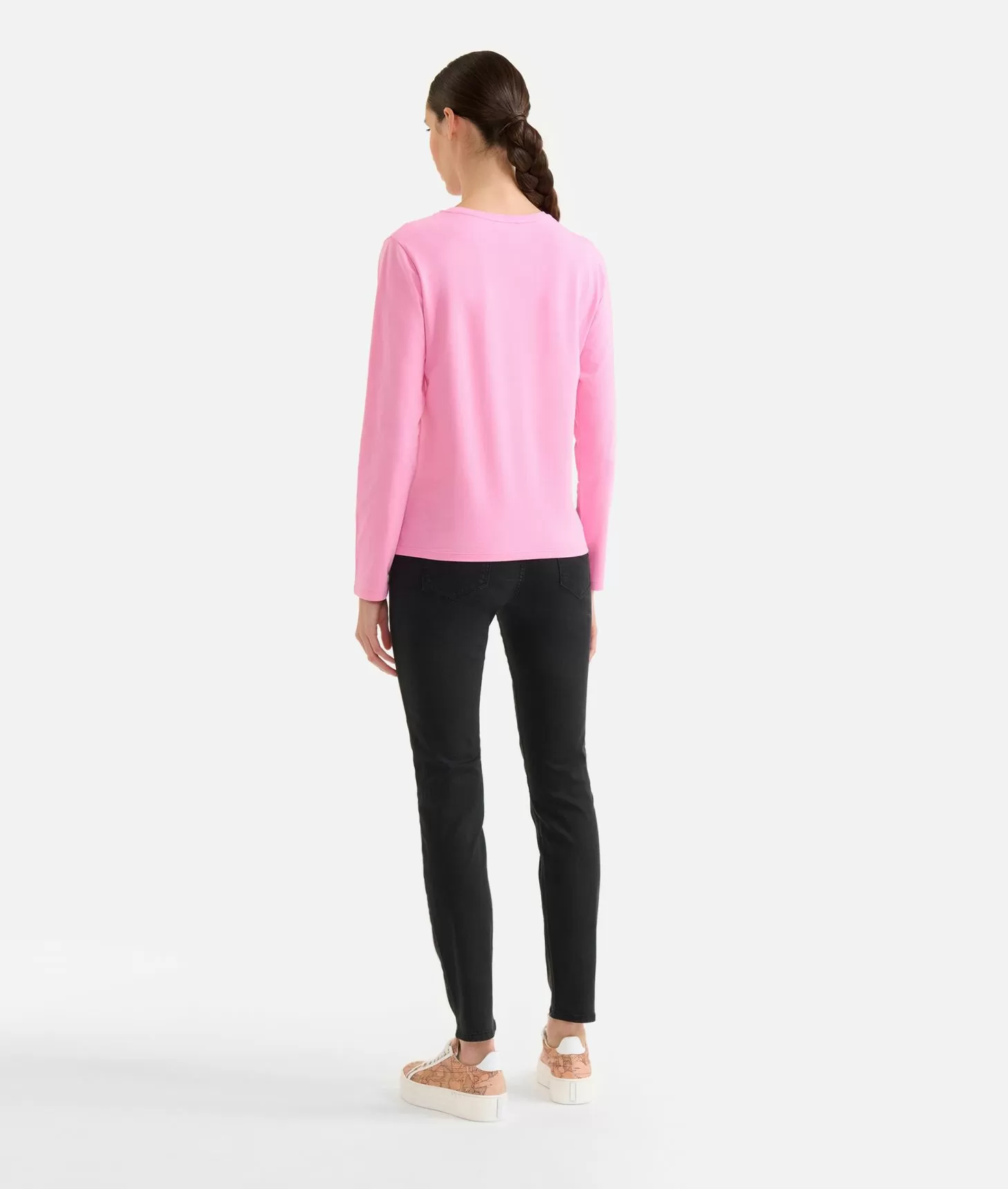 Alviero martini 1a classe T-shirt a maniche lunghe in jersey di cotone stretch con fondo Geo Classic Rosa Confetto Pezzi Unici