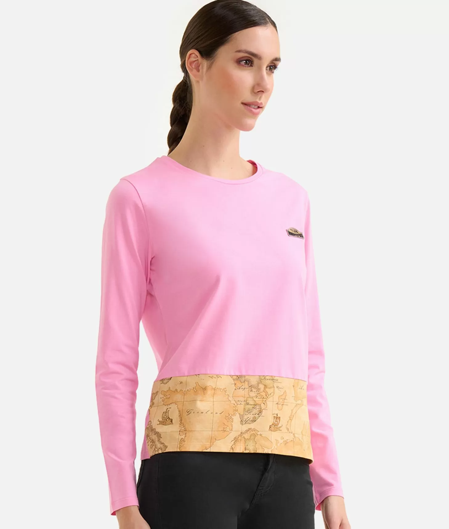 Alviero martini 1a classe T-shirt a maniche lunghe in jersey di cotone stretch con fondo Geo Classic Rosa Confetto Pezzi Unici