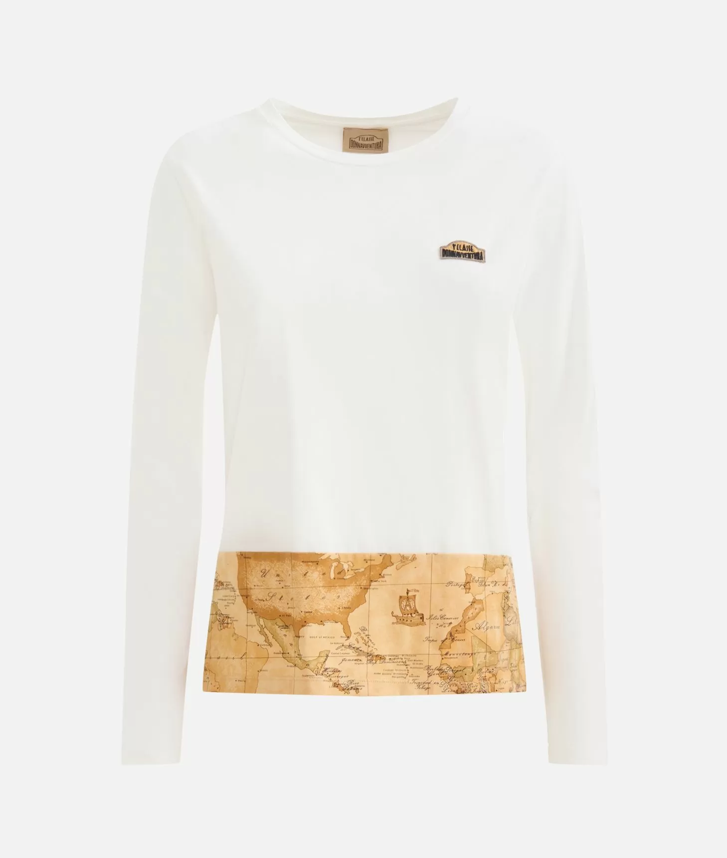 Alviero martini 1a classe T-shirt a maniche lunghe in jersey di cotone stretch con fondo Geo Classic Gesso Soddisfazione Garantita