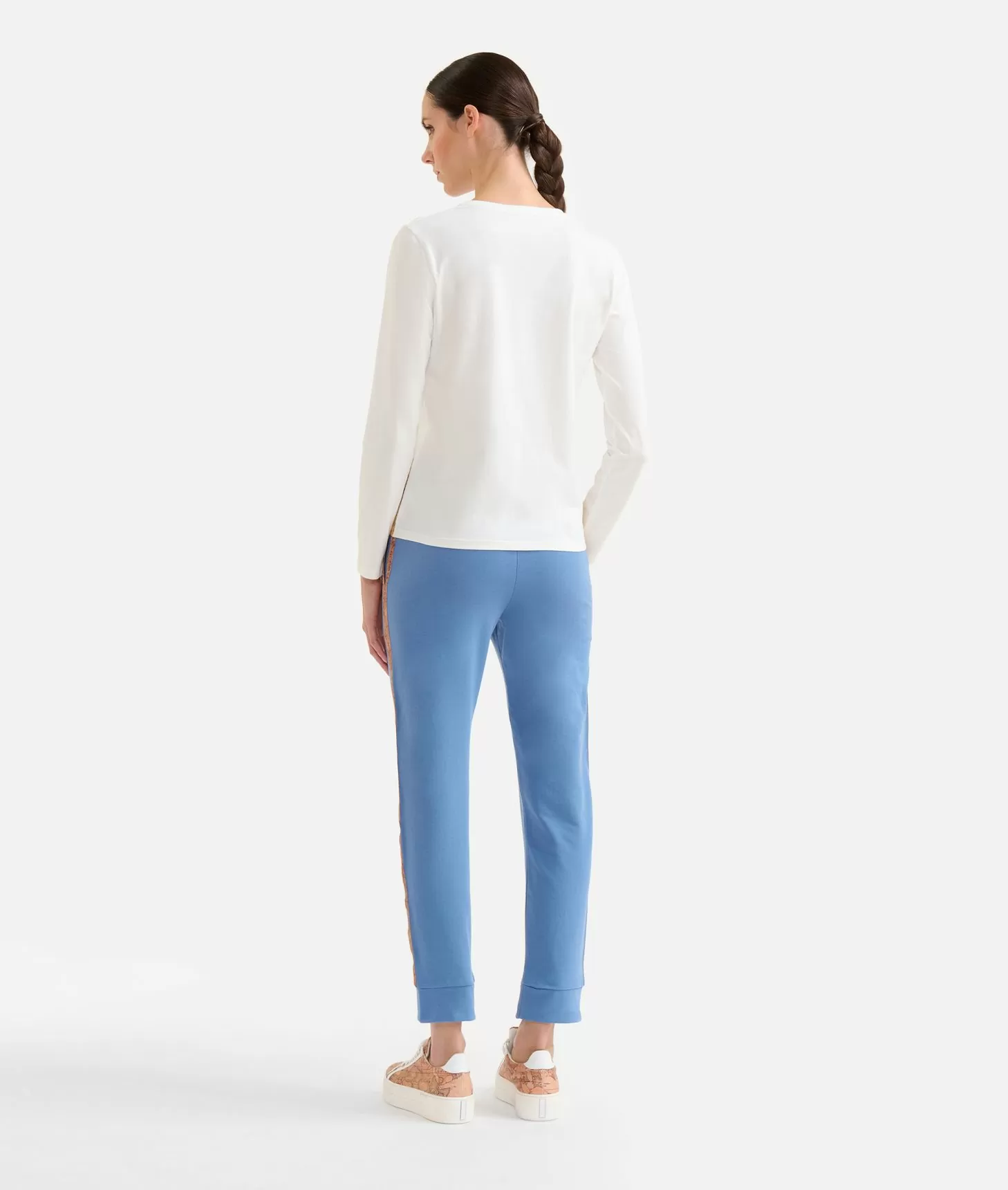 Alviero martini 1a classe T-shirt a maniche lunghe in jersey di cotone stretch con fondo Geo Classic Gesso Soddisfazione Garantita