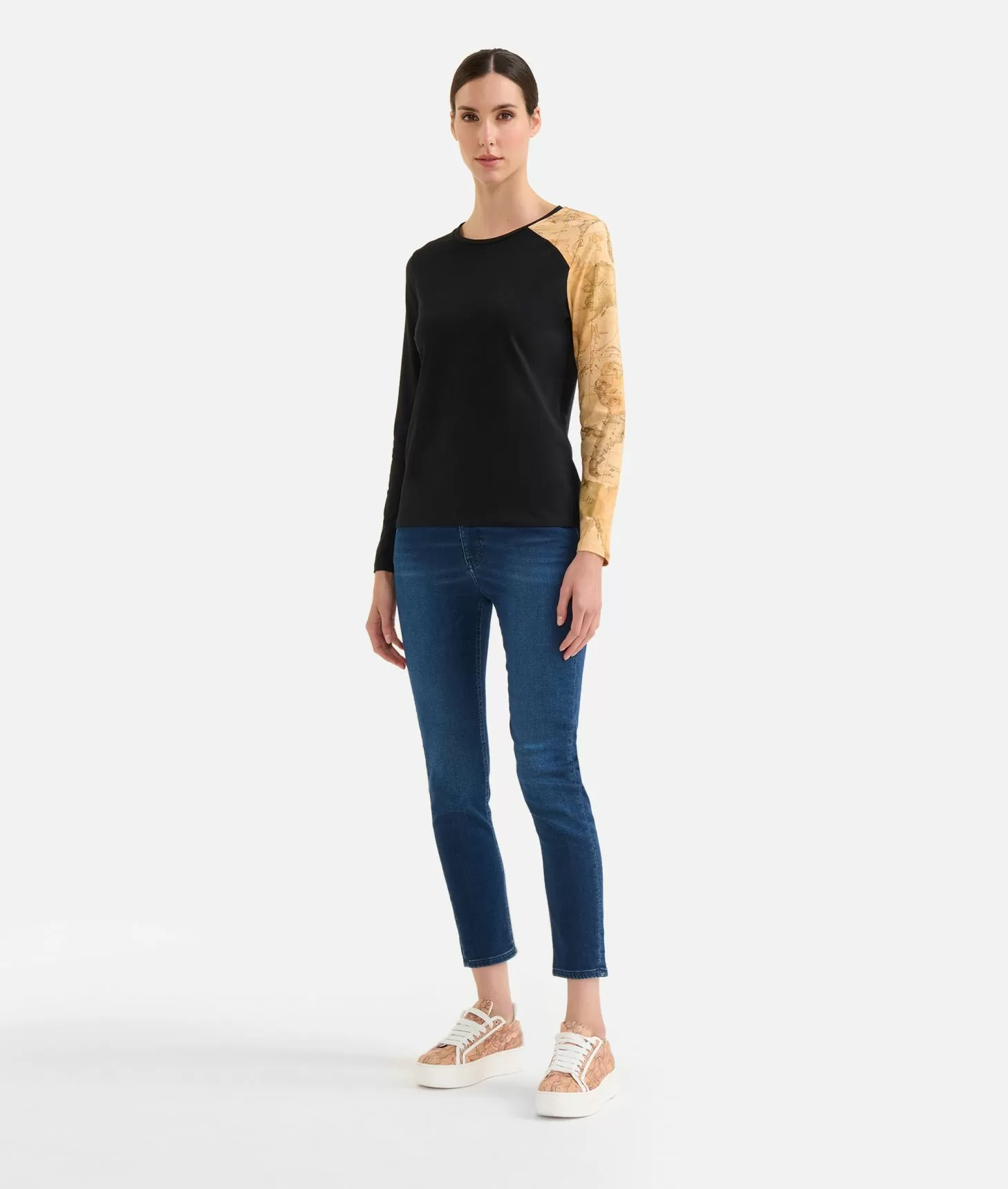 Alviero martini 1a classe T-shirt in jersey di cotone stretch con manica Geo Classic Nera