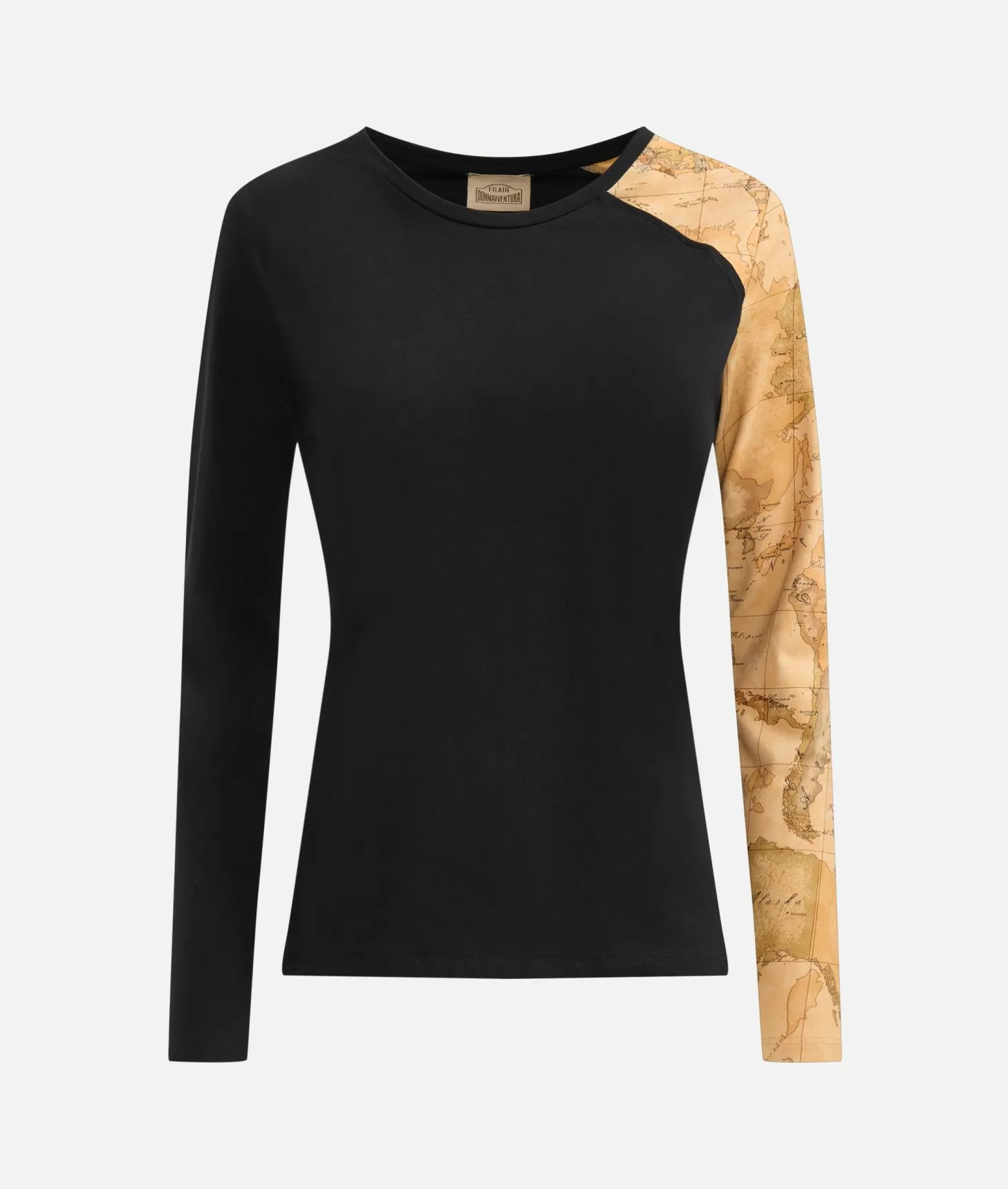 Alviero martini 1a classe T-shirt in jersey di cotone stretch con manica Geo Classic Nera Qualità Garantita