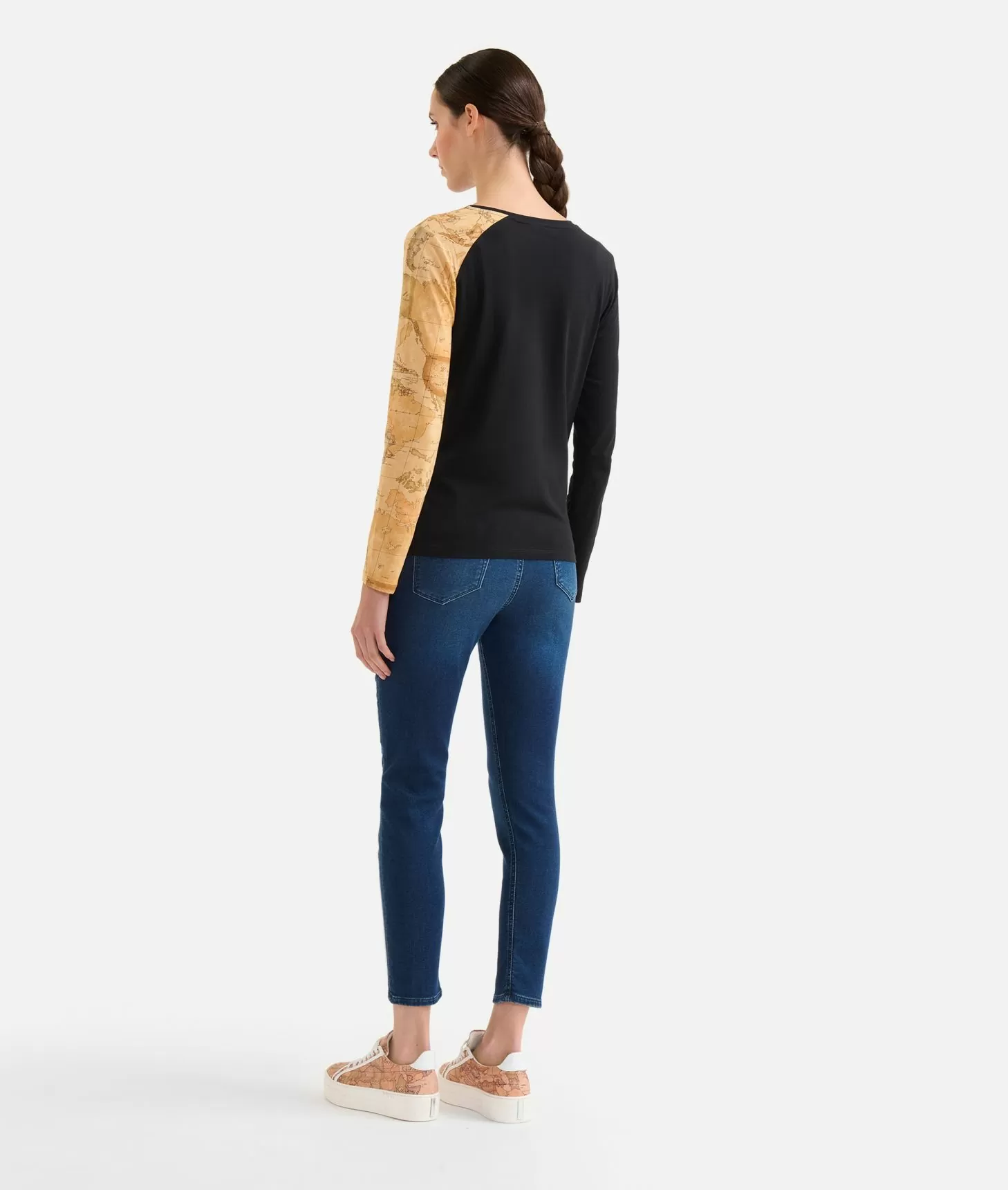 Alviero martini 1a classe T-shirt in jersey di cotone stretch con manica Geo Classic Nera Qualità Garantita