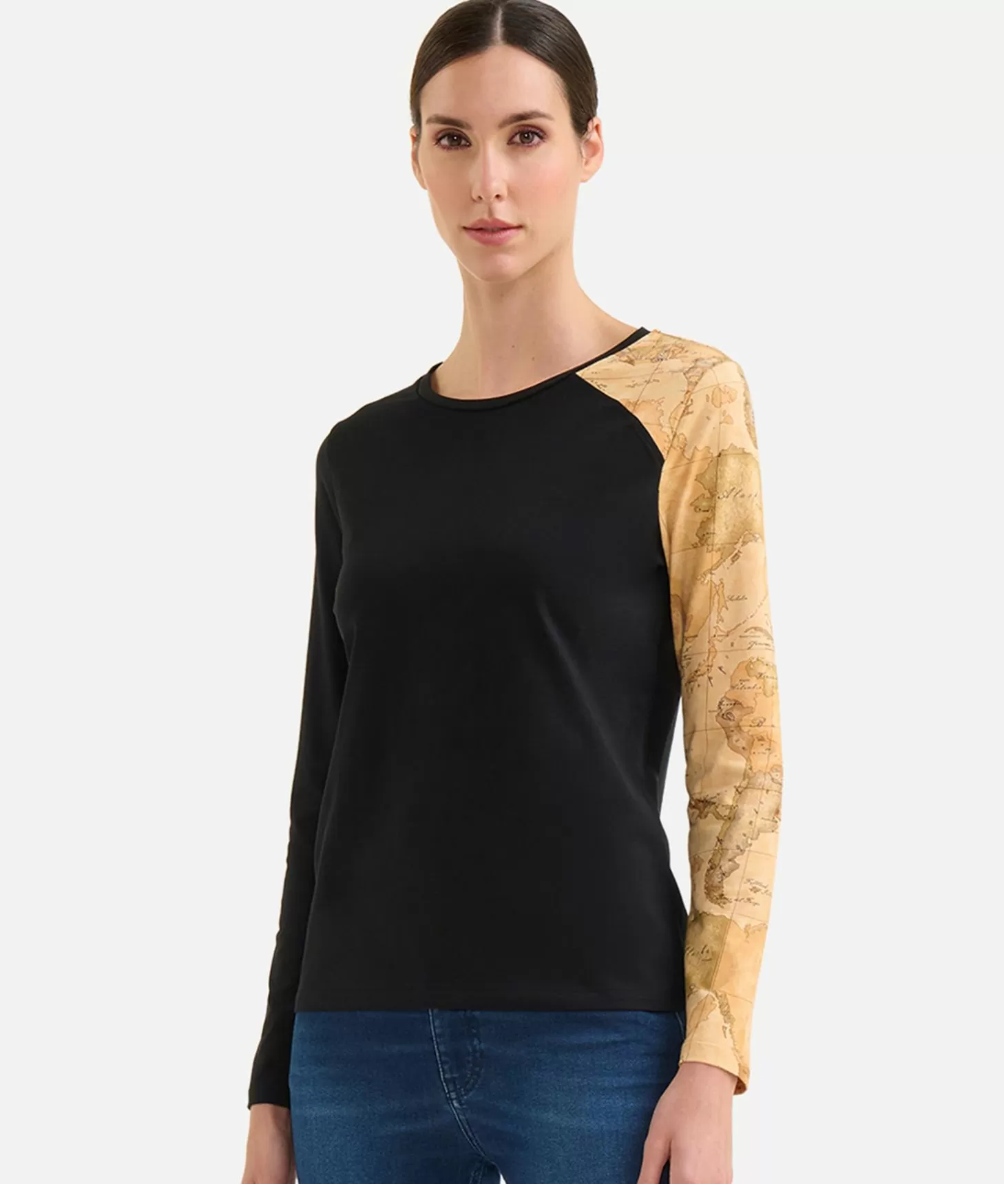 Alviero martini 1a classe T-shirt in jersey di cotone stretch con manica Geo Classic Nera Qualità Garantita