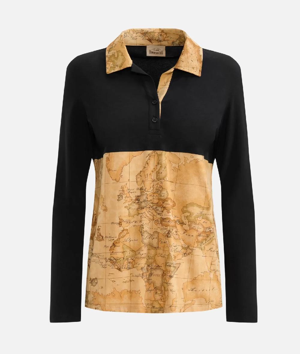 Alviero martini 1a classe Polo bimaterica a maniche lunghe in jersey di cotone stretch Nera Negozi Online