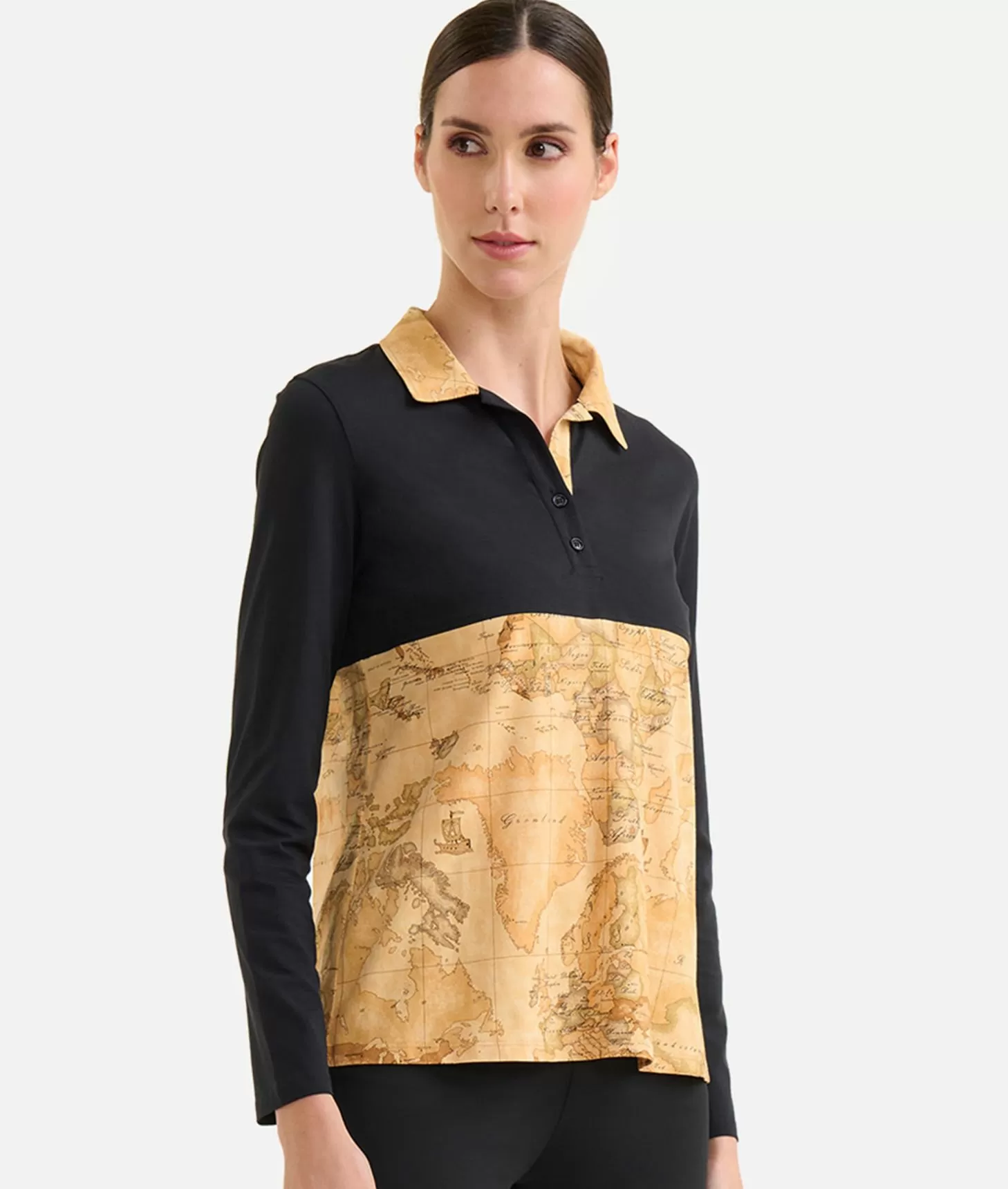 Alviero martini 1a classe Polo bimaterica a maniche lunghe in jersey di cotone stretch Nera Negozi Online