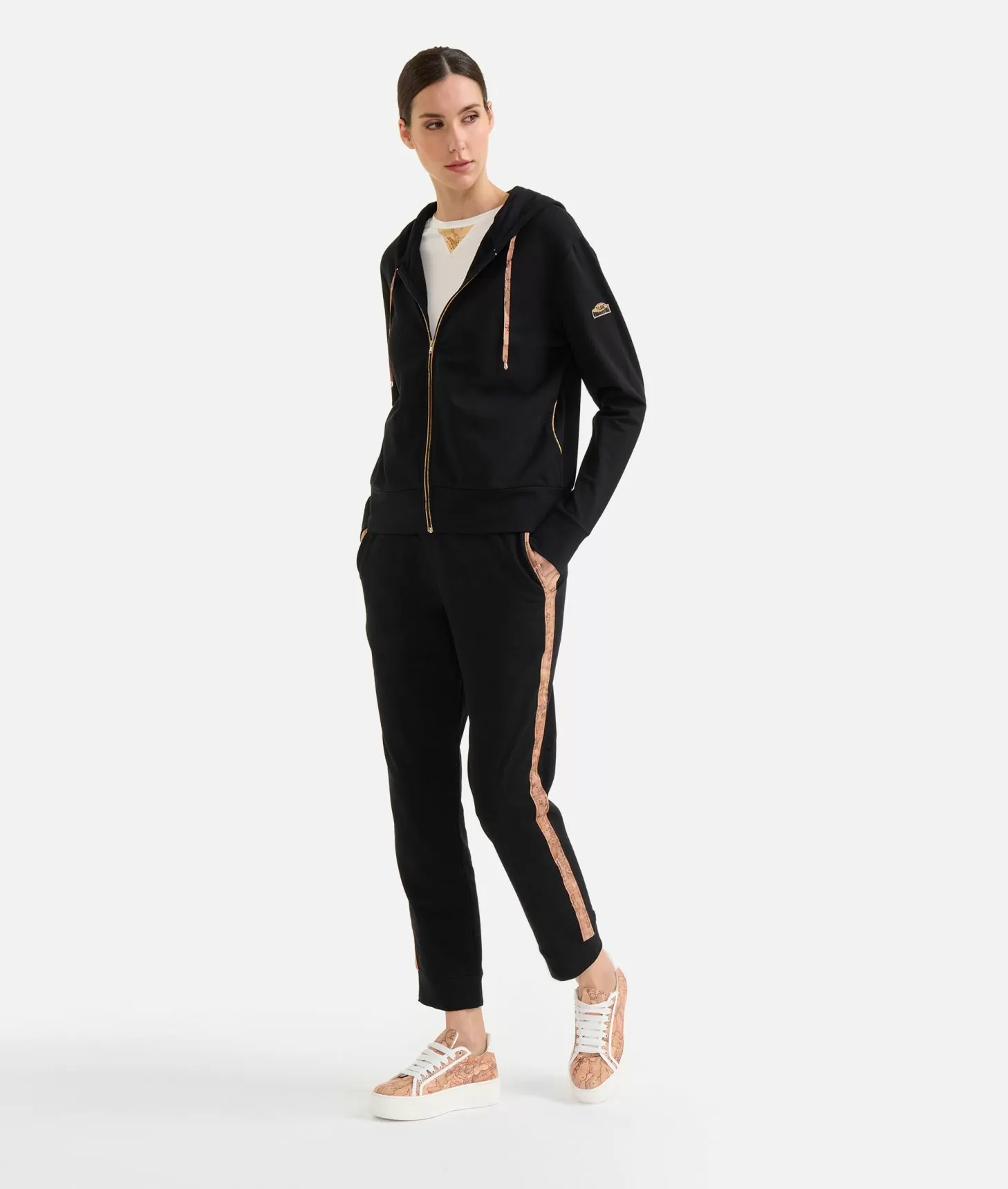 Alviero martini 1a classe Felpa in cotone garzato stretch con patch Donnavventura Nera