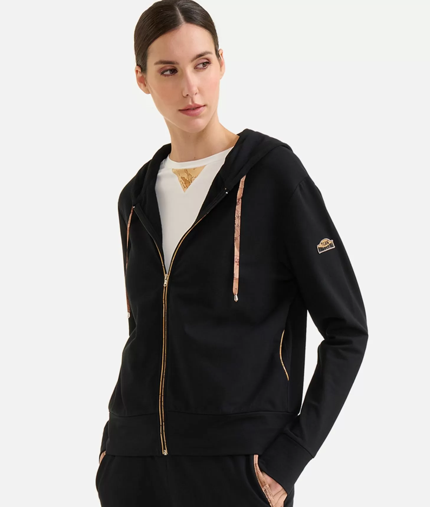 Alviero martini 1a classe Felpa in cotone garzato stretch con patch Donnavventura Nera Consegna Veloce