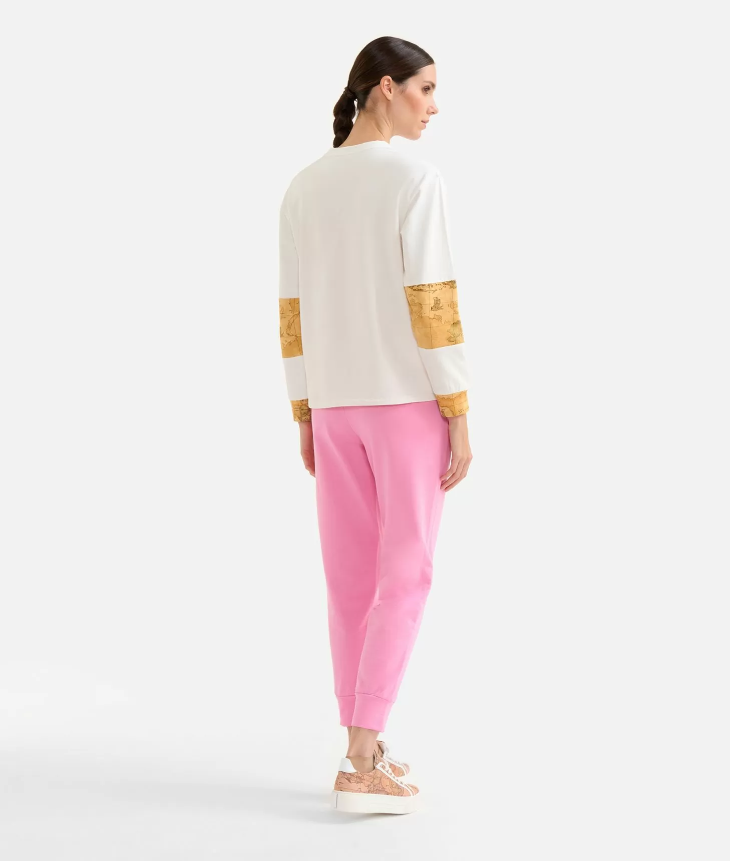 Alviero martini 1a classe Felpa in cotone garzato stretch con inserti Geo Classic Avorio Shopping Online
