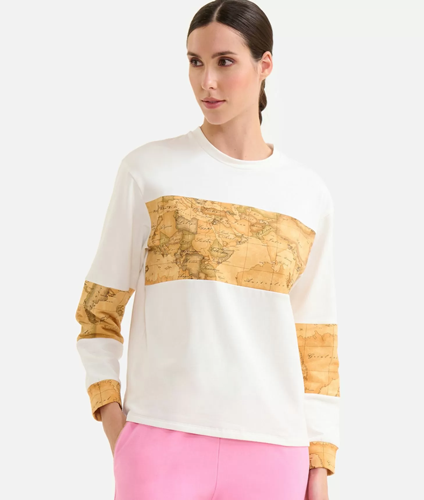 Alviero martini 1a classe Felpa in cotone garzato stretch con inserti Geo Classic Avorio Shopping Online