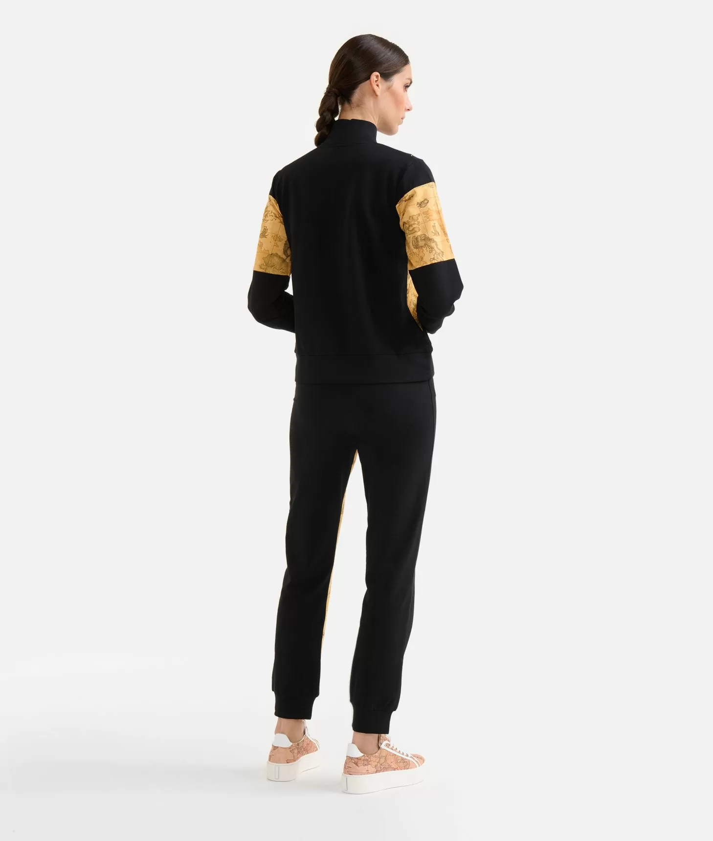 Alviero martini 1a classe Felpa con zip in cotone garzato stretch con inserti Geo Classic Nera Affare Del Giorno