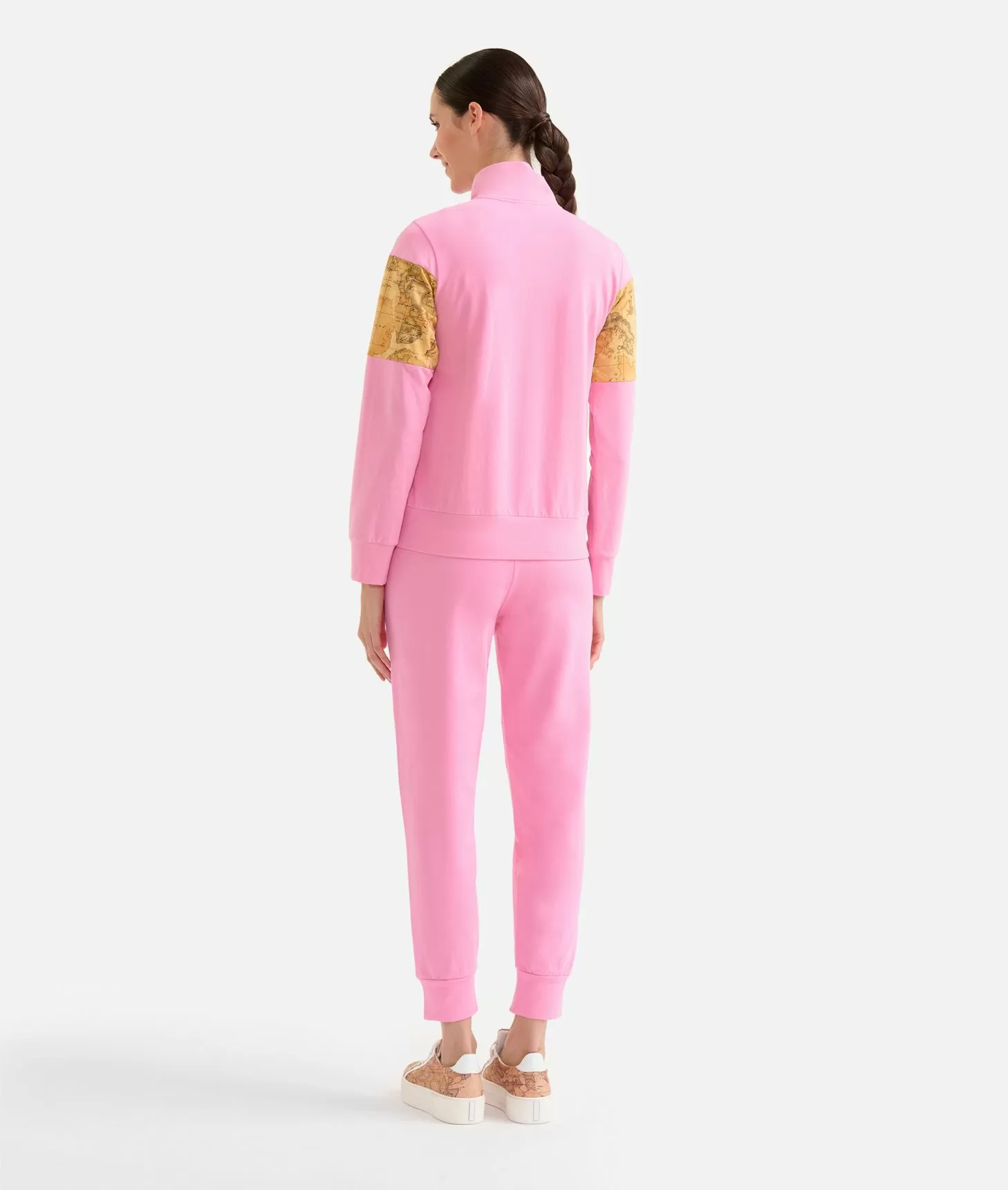 Alviero martini 1a classe Felpa con zip in cotone garzato stretch con inserti Geo Classic Rosa Confetto Prezzo Ridotto
