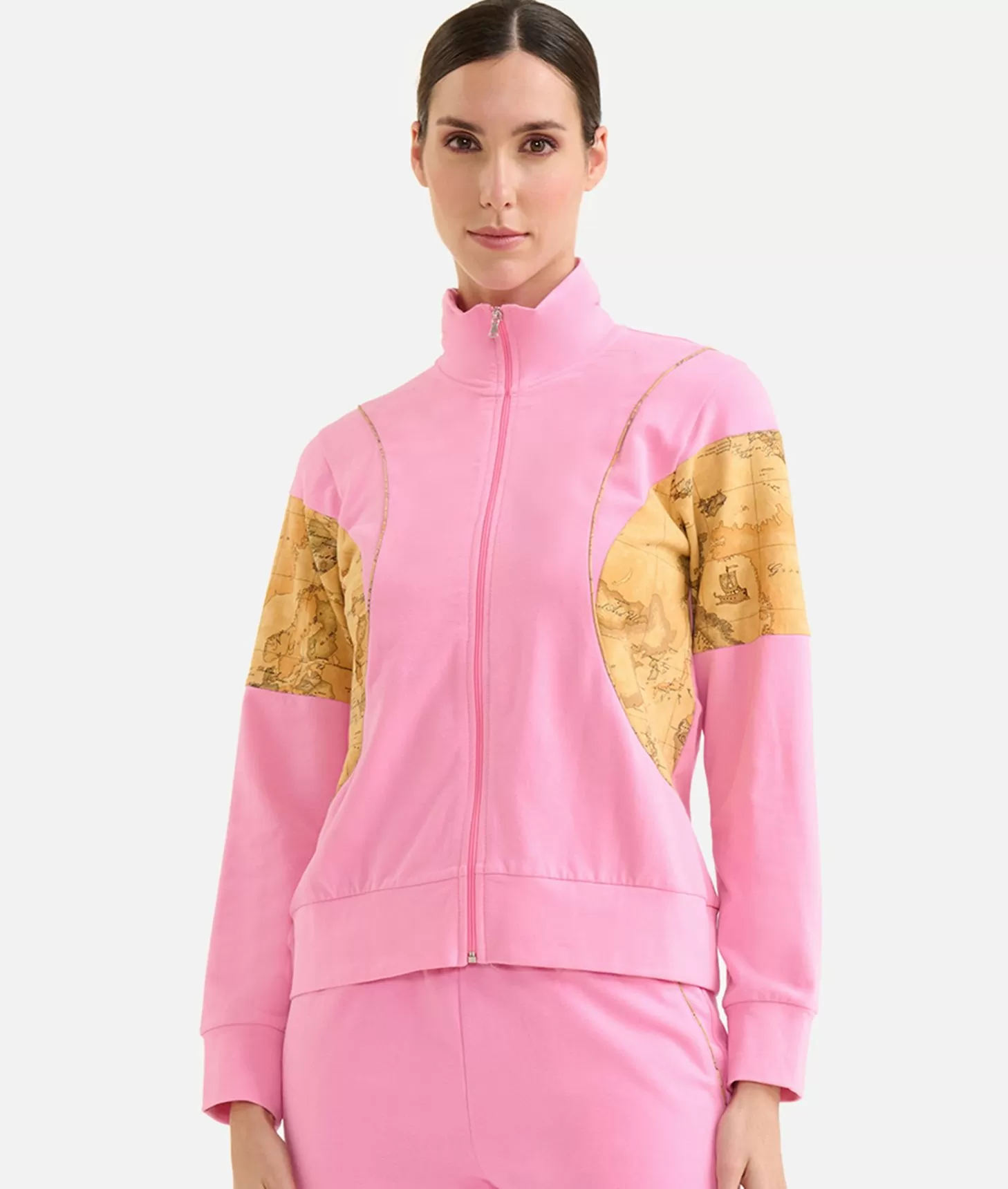 Alviero martini 1a classe Felpa con zip in cotone garzato stretch con inserti Geo Classic Rosa Confetto Prezzo Ridotto