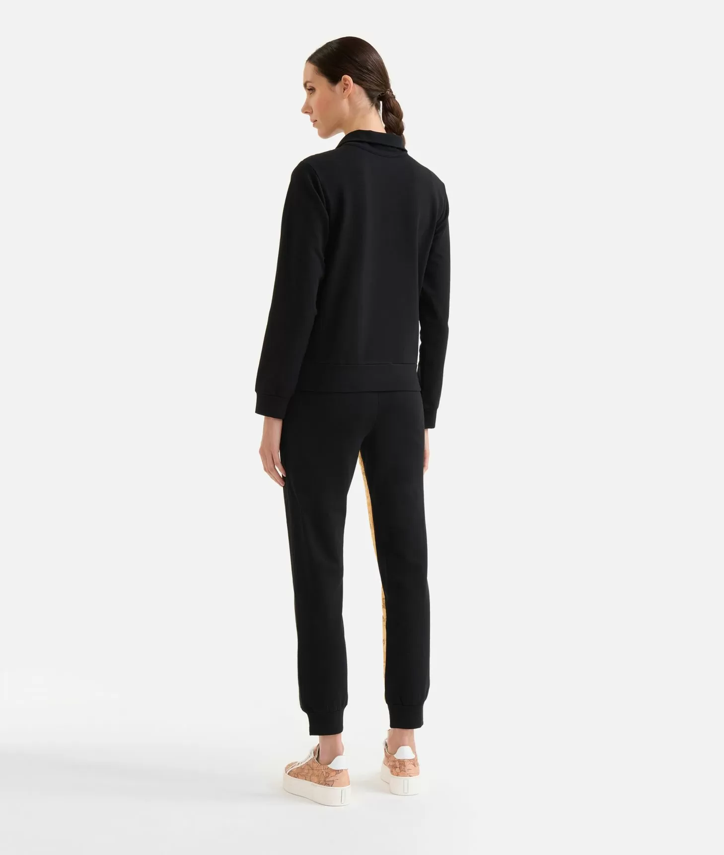 Alviero martini 1a classe Felpa in cotone garzato stretch con intarsio Geo Classic Nera Sottocosto