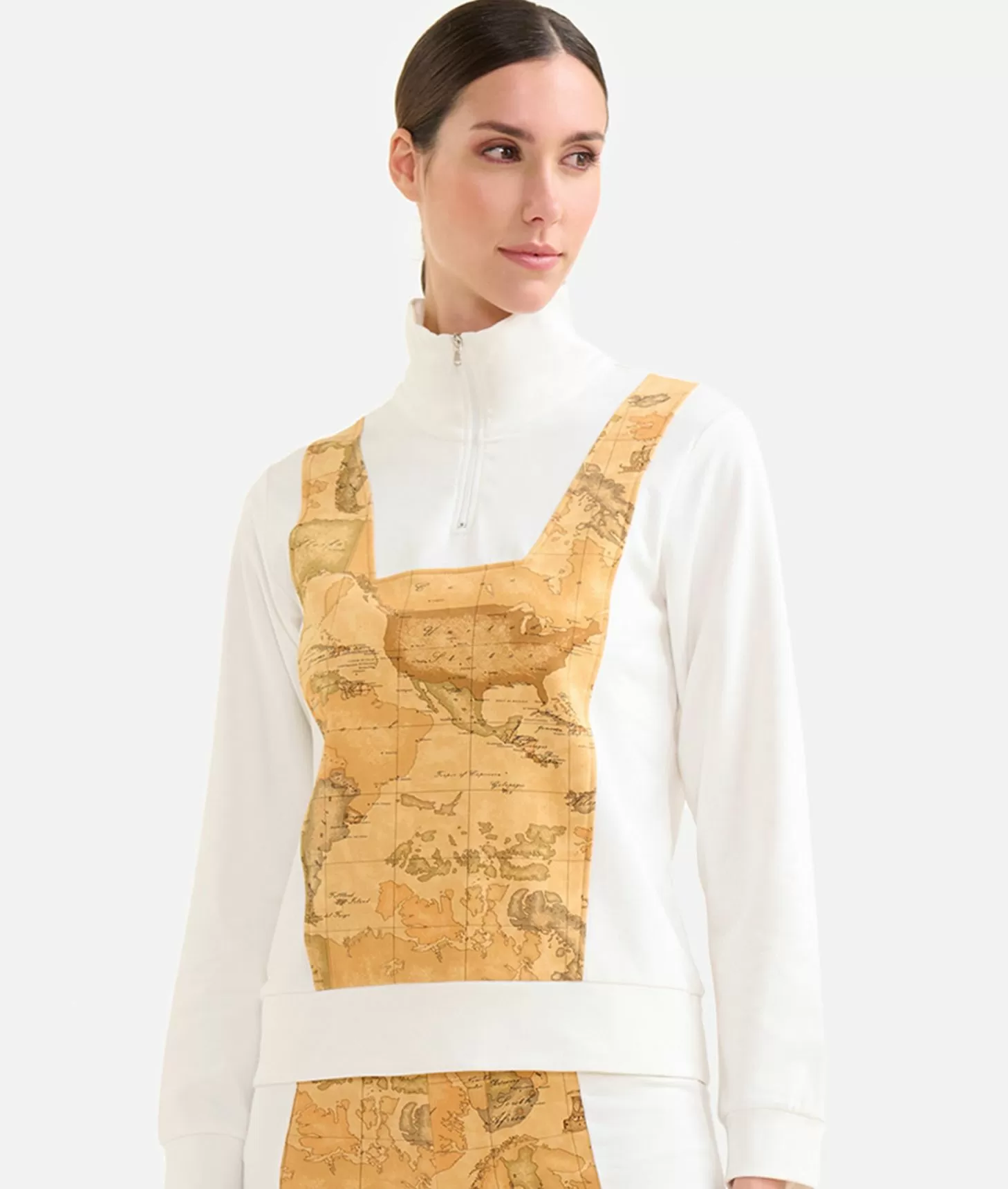 Alviero martini 1a classe Felpa in cotone garzato stretch con intarsio Geo Classic Avorio Presa