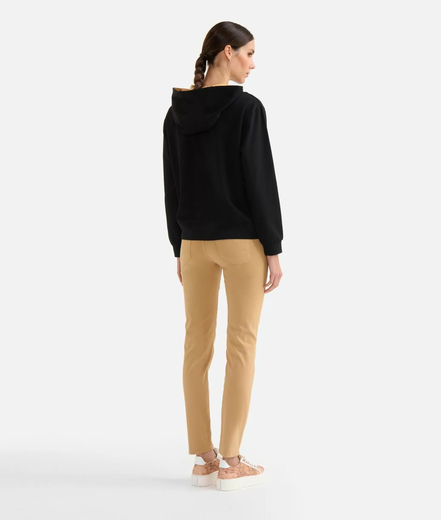 Alviero martini 1a classe Felpa in cotone garzato stretch con cappuccio Geo Classic Nera Sconto
