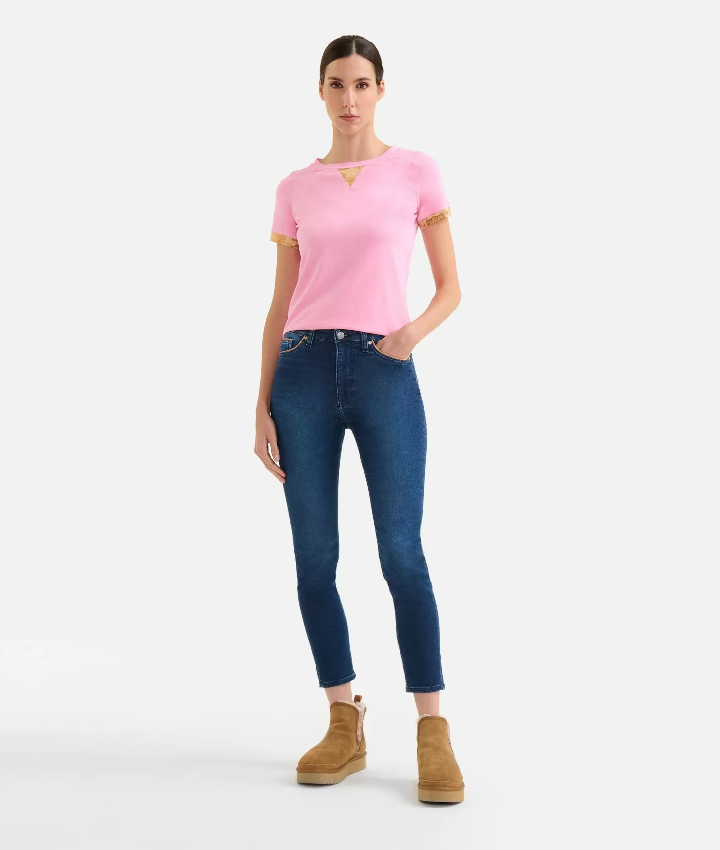 Alviero martini 1a classe Jeans slim in denim felpa a vita alta Blu Stone