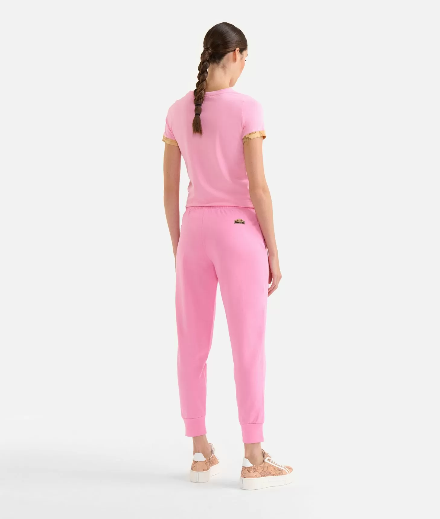 Alviero martini 1a classe Pantaloni in felpa garzata stretch con dettagli Geo Classic Rosa Confetto In Vendita