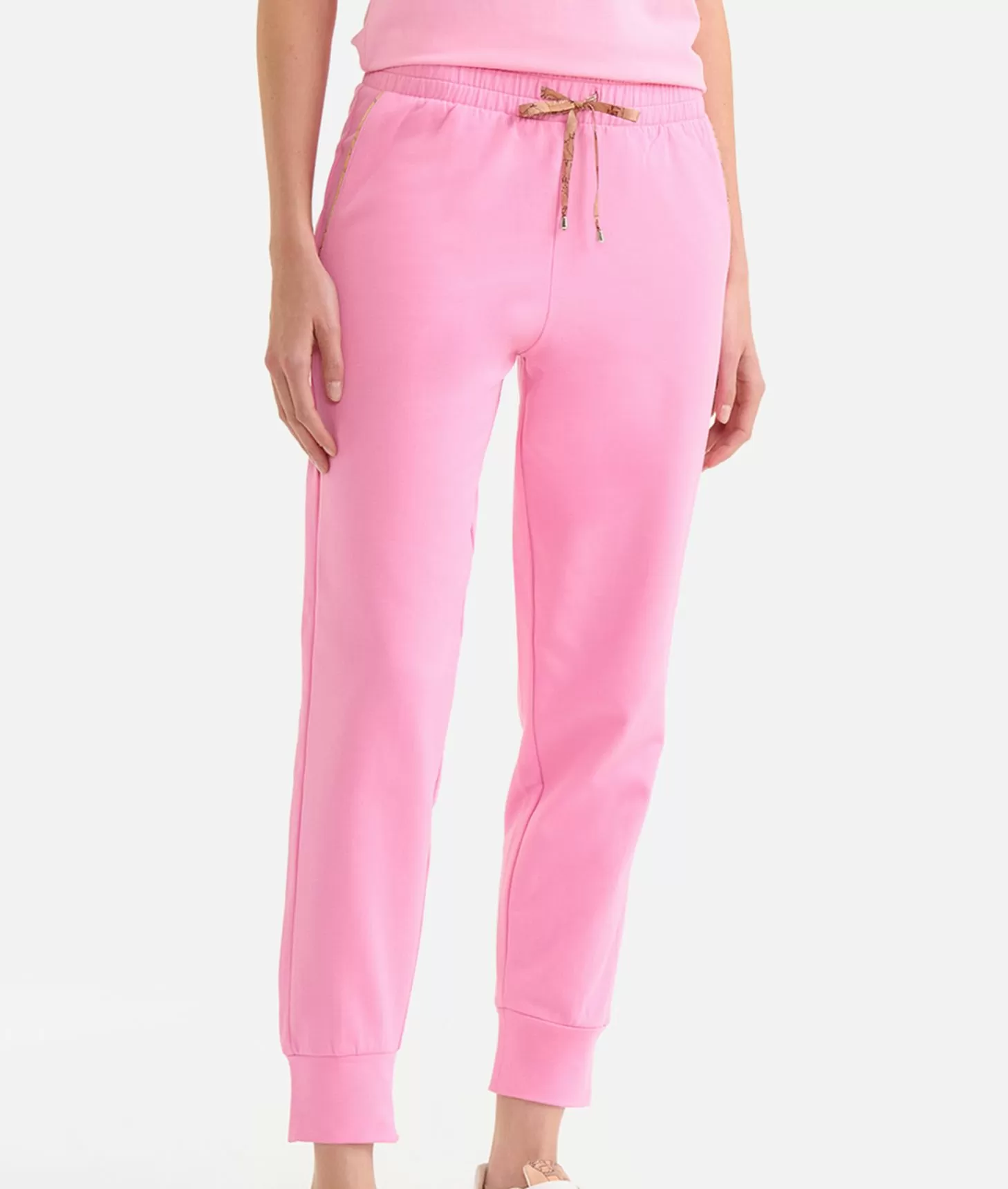 Alviero martini 1a classe Pantaloni in felpa garzata stretch con dettagli Geo Classic Rosa Confetto In Vendita
