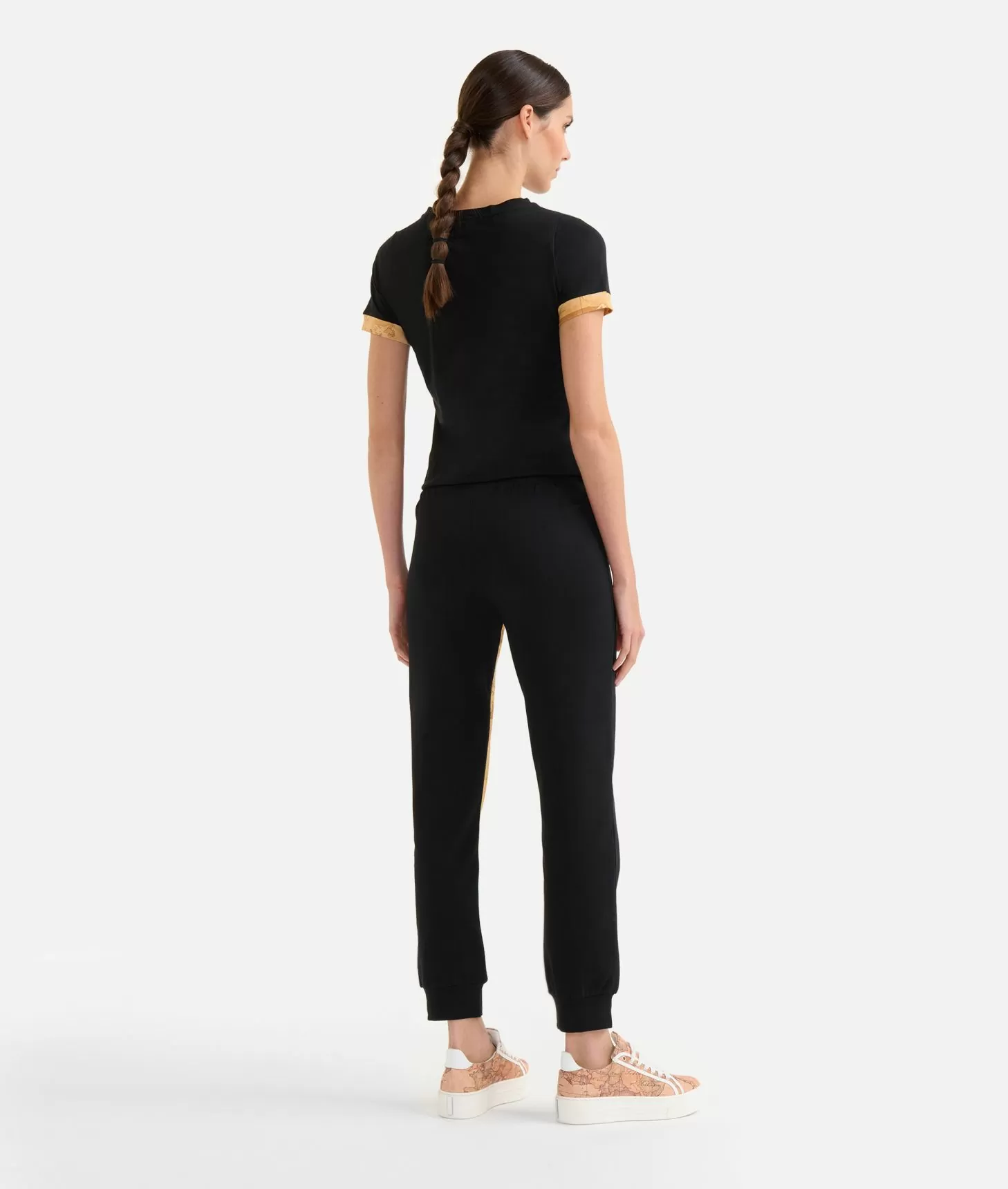 Alviero martini 1a classe Pantaloni in felpa garzata stretch con intarsio Geo Classic Neri Offerte