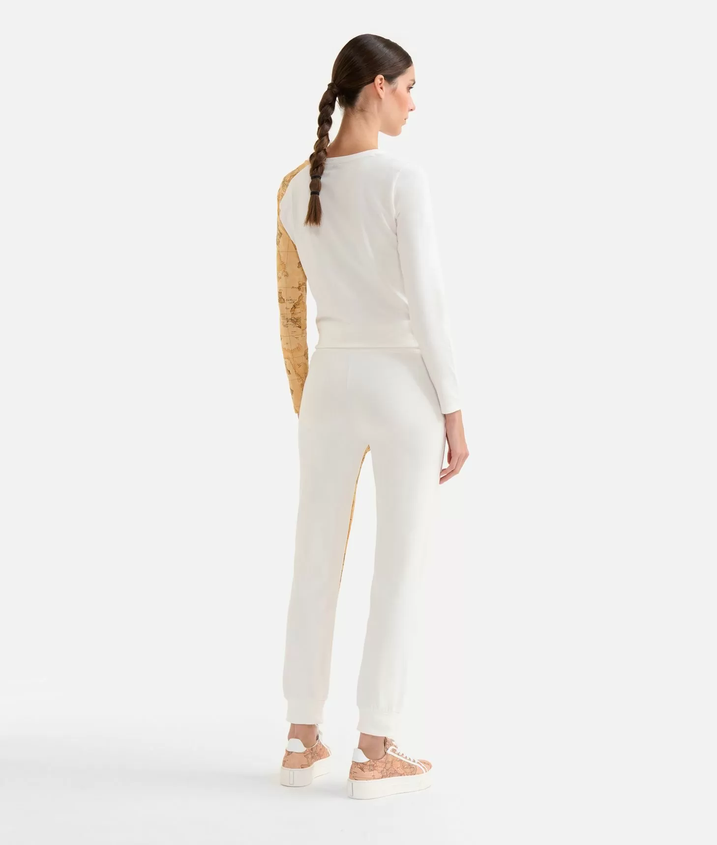 Alviero martini 1a classe Pantaloni in felpa garzata stretch con intarsio Geo Classic Avorio Hotsell