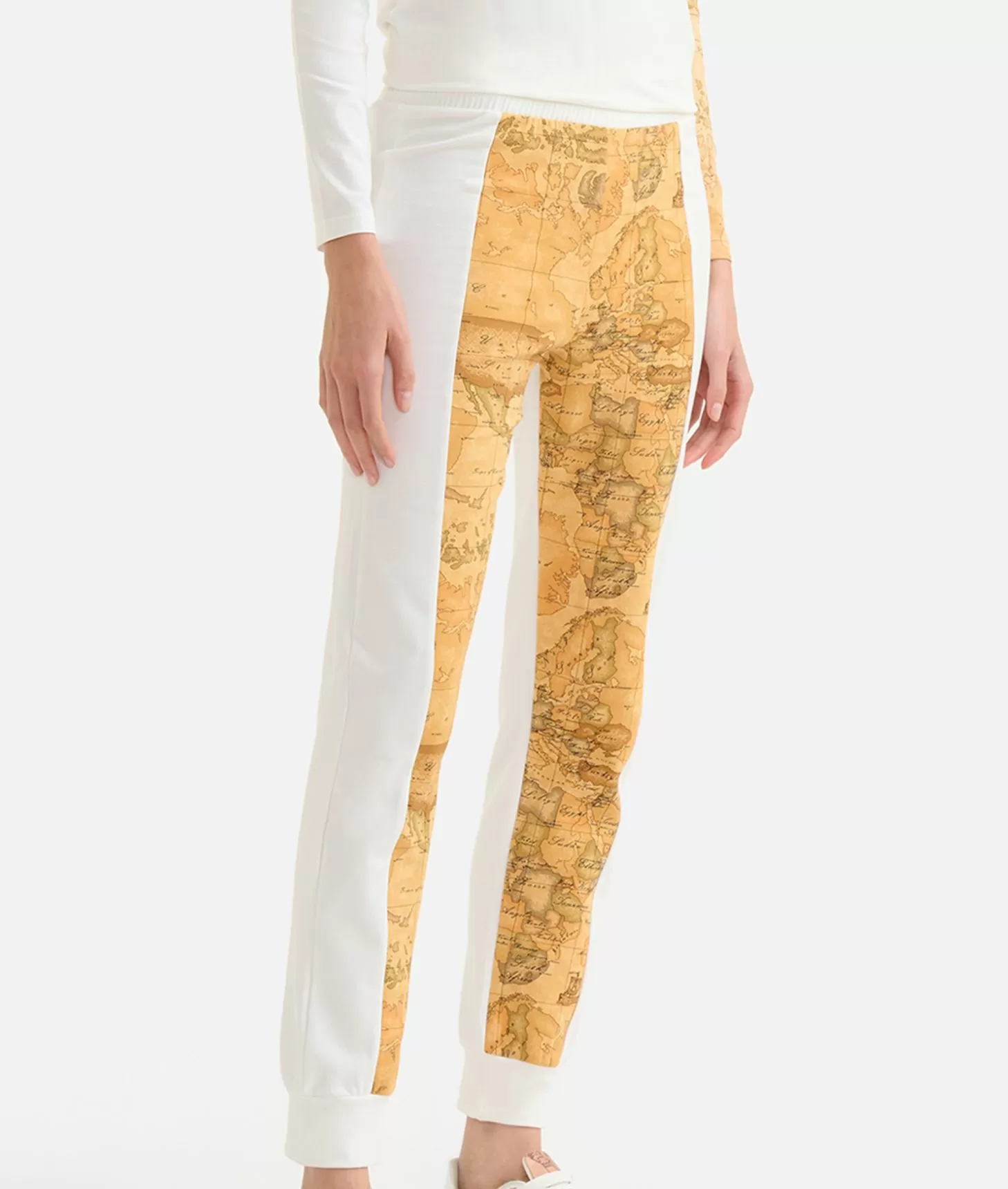 Alviero martini 1a classe Pantaloni in felpa garzata stretch con intarsio Geo Classic Avorio Hotsell