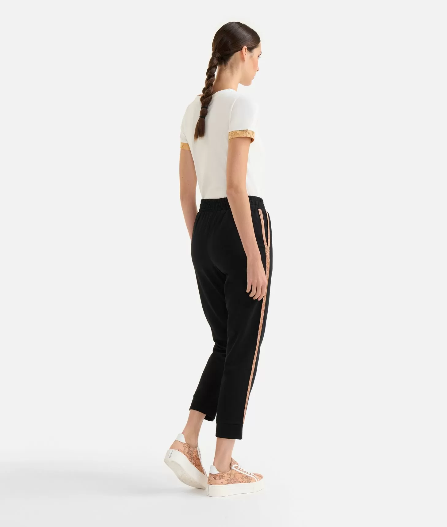 Alviero martini 1a classe Pantaloni in felpa garzata stretch con profili Geo Classic Neri Vendita Calda