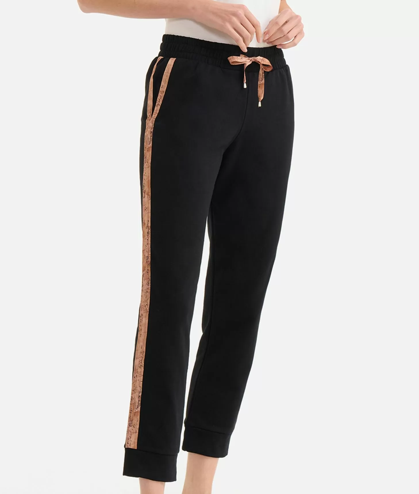 Alviero martini 1a classe Pantaloni in felpa garzata stretch con profili Geo Classic Neri Vendita Calda