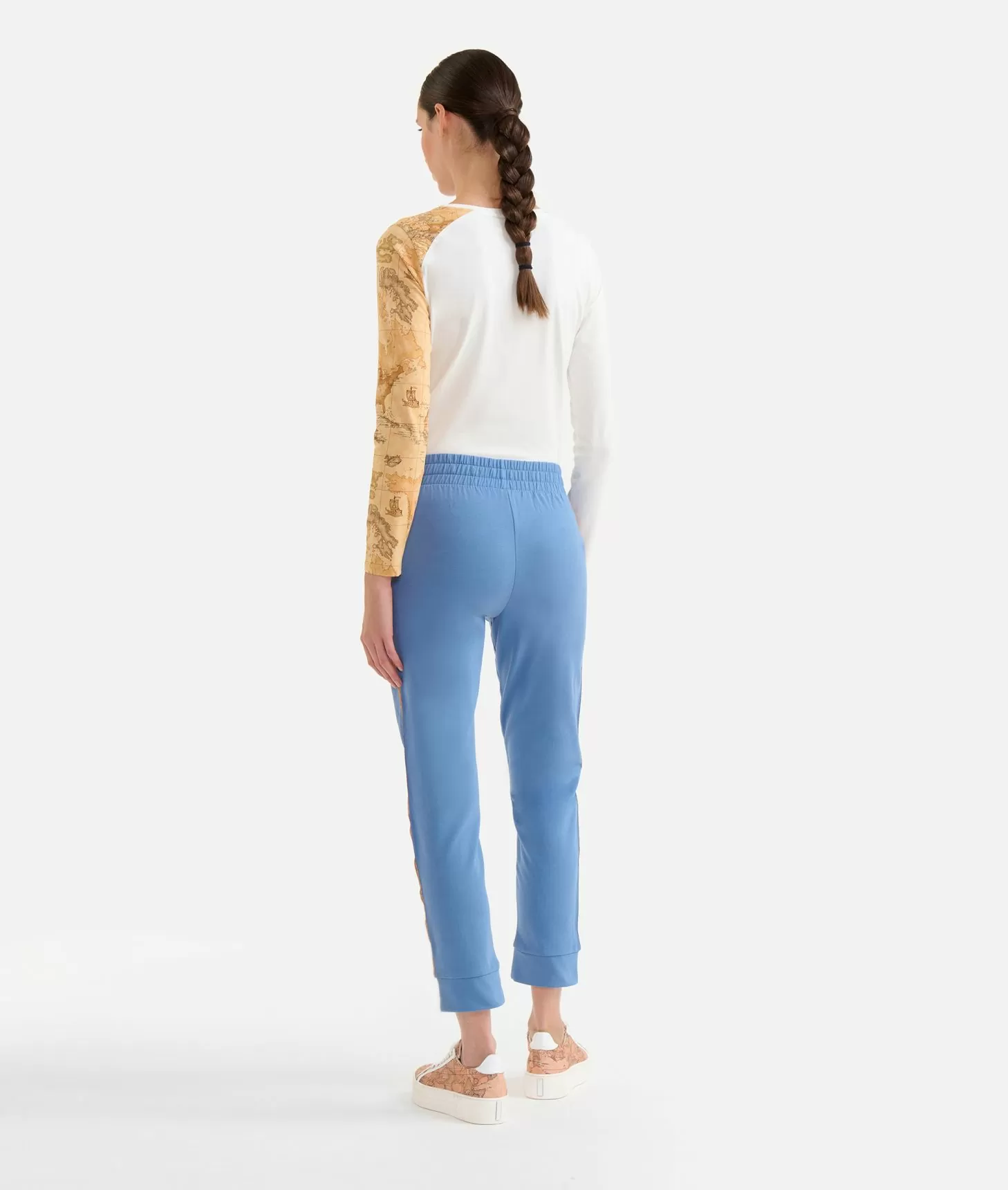 Alviero martini 1a classe Pantaloni in felpa garzata stretch con profili Geo Classic Denim Vendita Economica