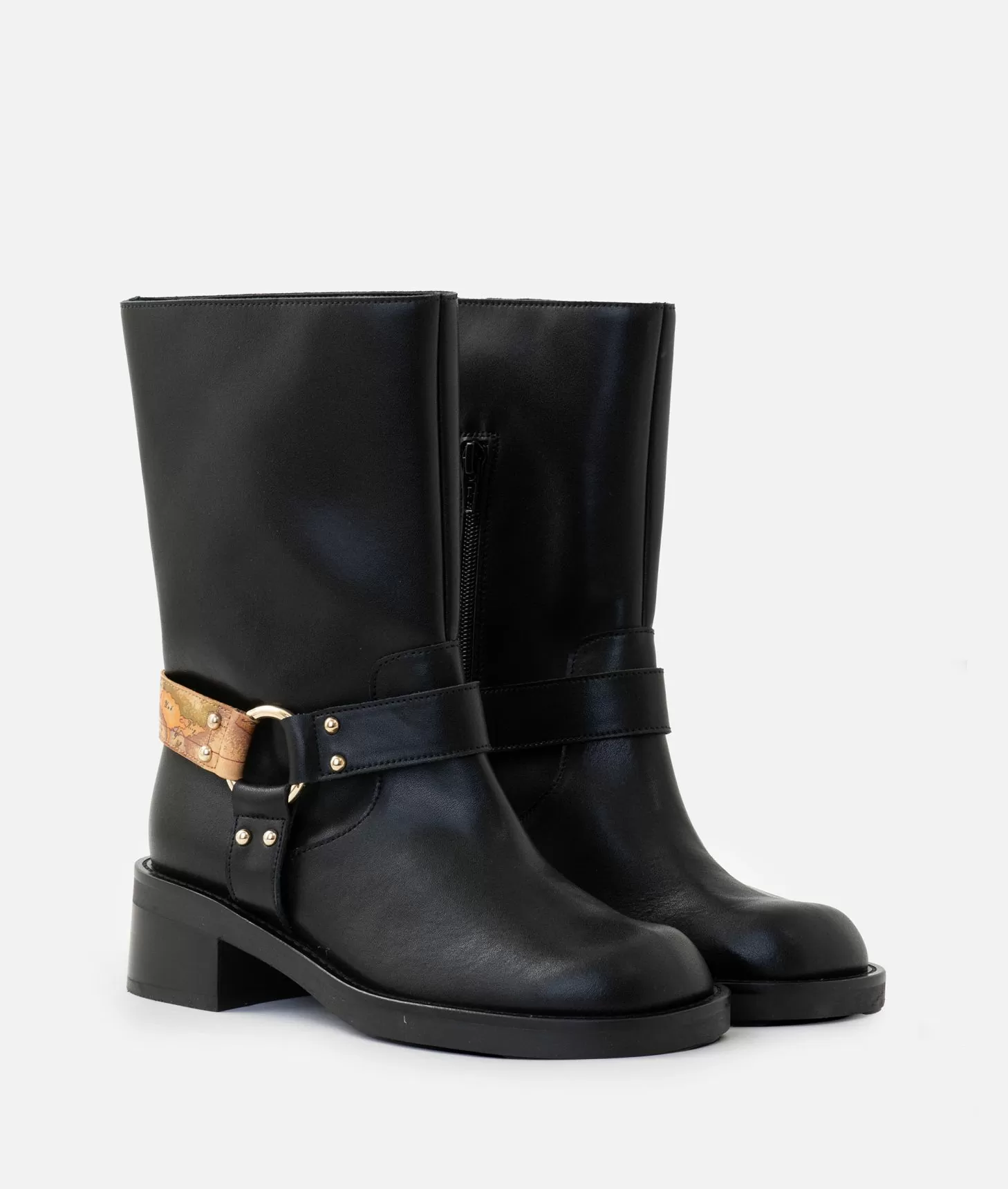 Alviero martini 1a classe Stivaletti biker in pelle liscia con dettaglio Geo Classic Neri Nuova