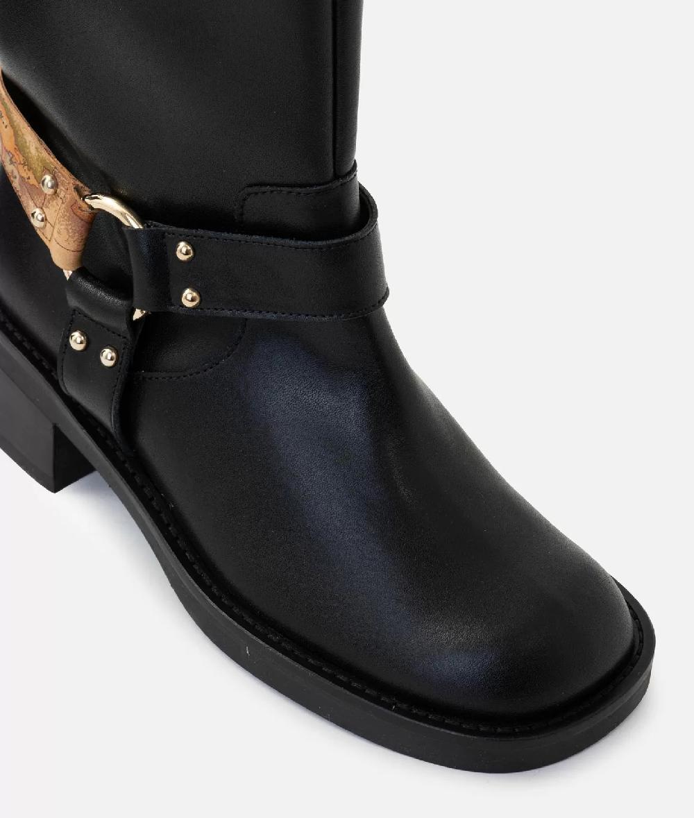 Alviero martini 1a classe Stivaletti biker in pelle liscia con dettaglio Geo Classic Neri Nuova
