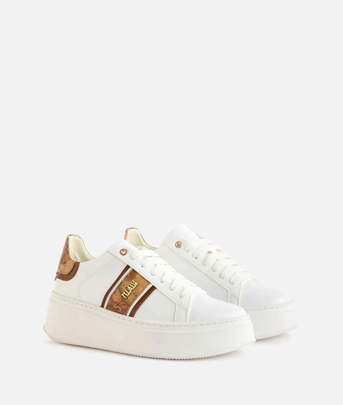 Alviero martini 1a classe Sneakers zeppate in eco nappa con banda Geo Classic Bianche Limitato a 3 giorni