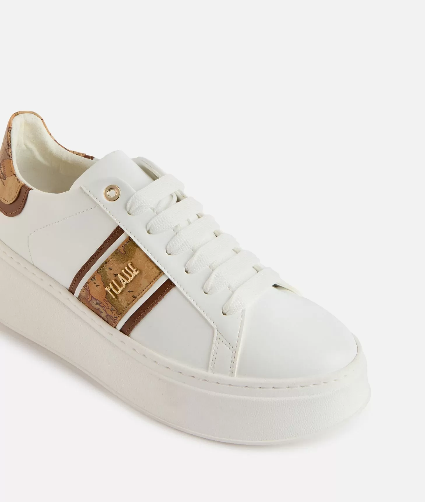 Alviero martini 1a classe Sneakers zeppate in eco nappa con banda Geo Classic Bianche Limitato a 3 giorni