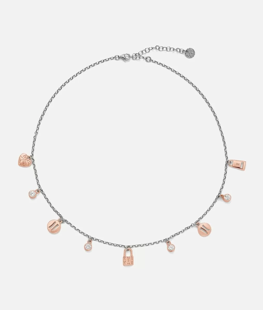 Alviero martini 1a classe Rambla collana con charms bagnati oro rosa in Argento
