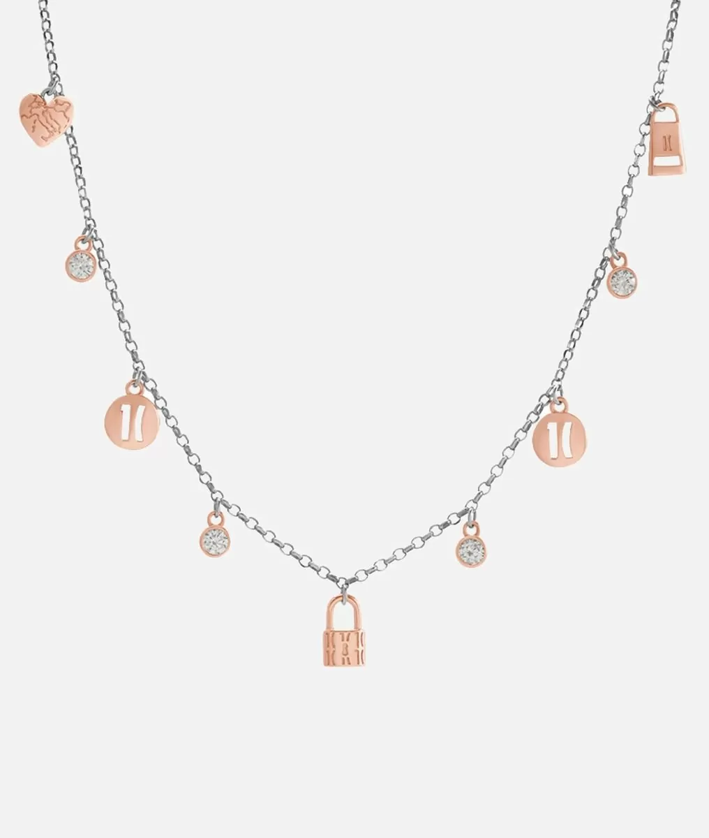 Alviero martini 1a classe Rambla collana con charms bagnati oro rosa in Argento Fornitura limitata