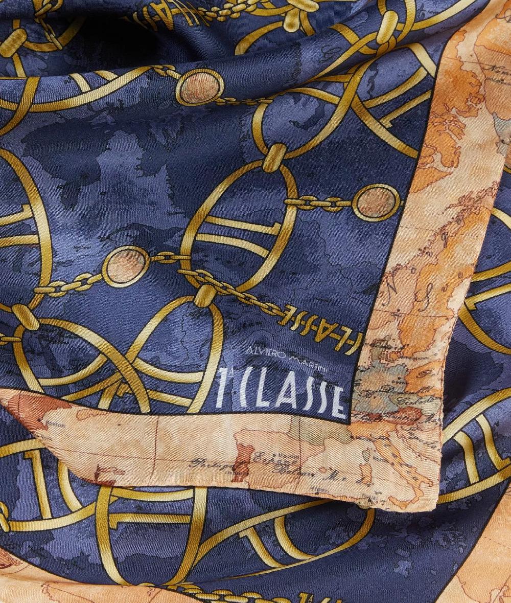 Alviero martini 1a classe Foulard Geo Chain in seta 70x70 Blu Zaffiro Duty-free