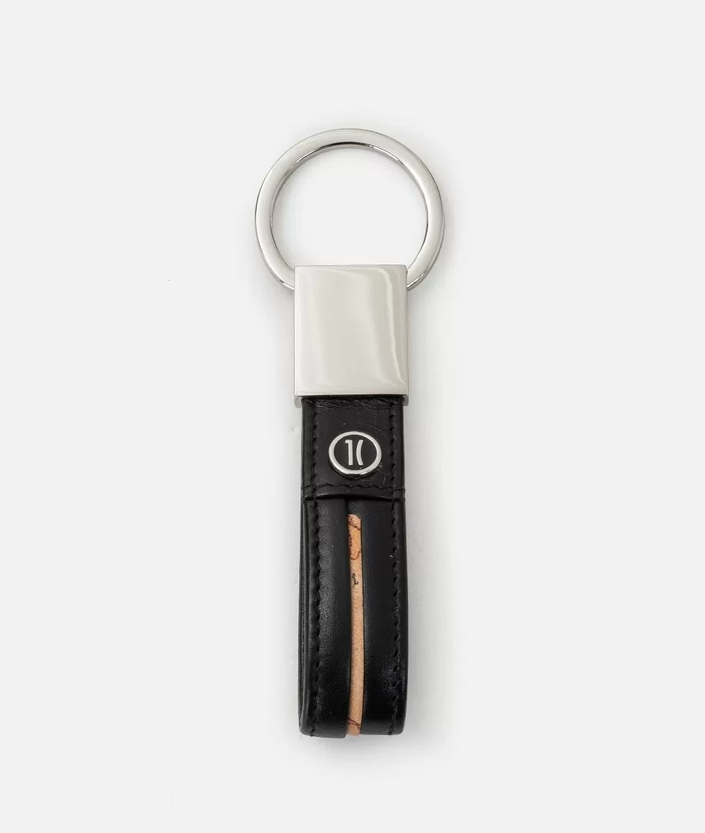 Alviero martini 1a classe Portachiavi in pelle liscia con logo 1C smaltato Nero